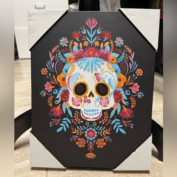 💕☠️NEW BRIGHT SUPER CUTE MULTI COLOR SUGAR SKULL CANVAS PICTURE🥰💕 - Picture 1 of 7